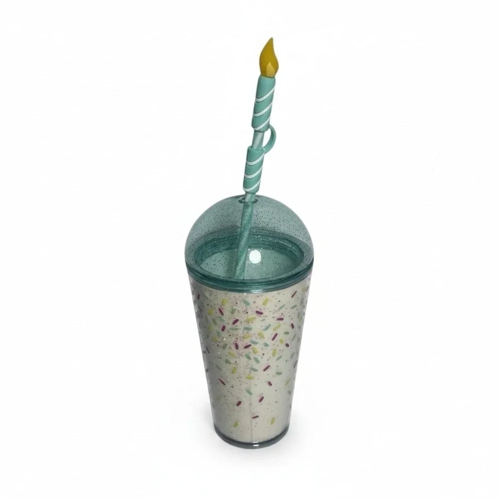 Starbucks Birthday Cake Confetti Glitter Tumbler 16oz Dome Lid Candle Straw NEW